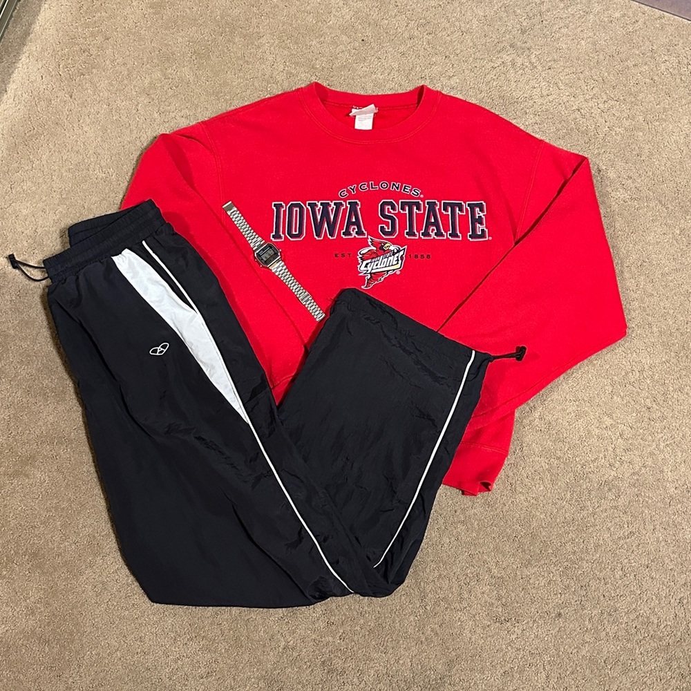 Iowa State Red Sweatshirt and Black Track Pants